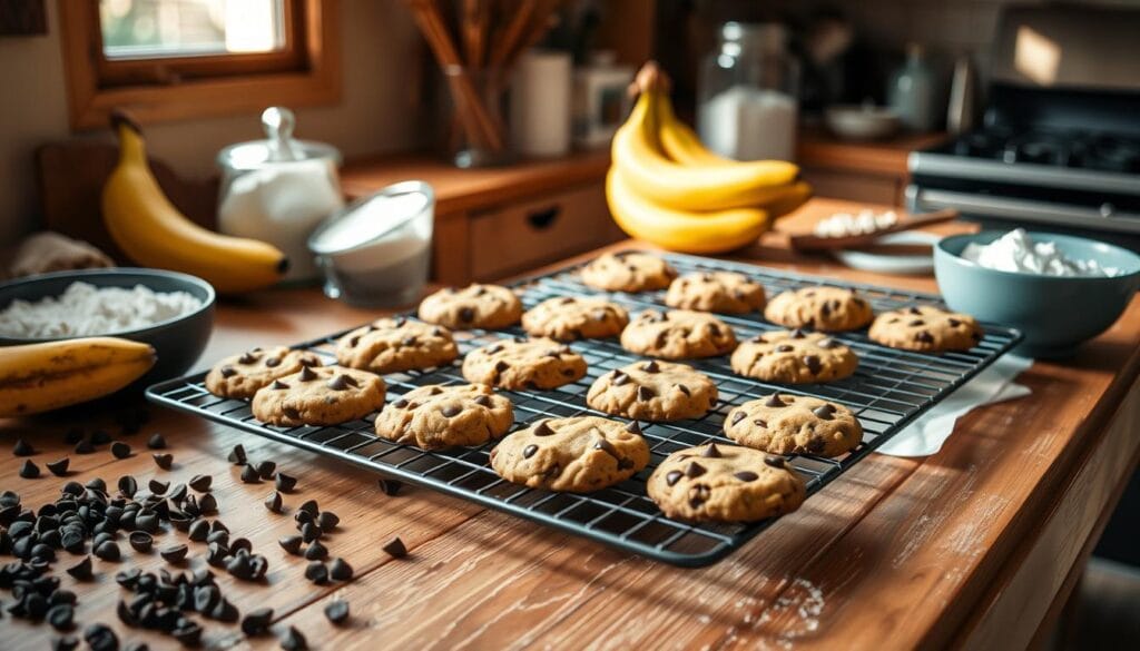 Baking banana chocolate chip cookies