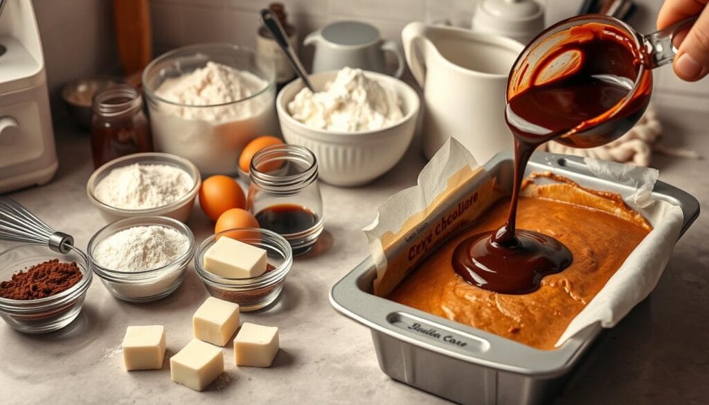 Baking chocolate cream cheese pound cake