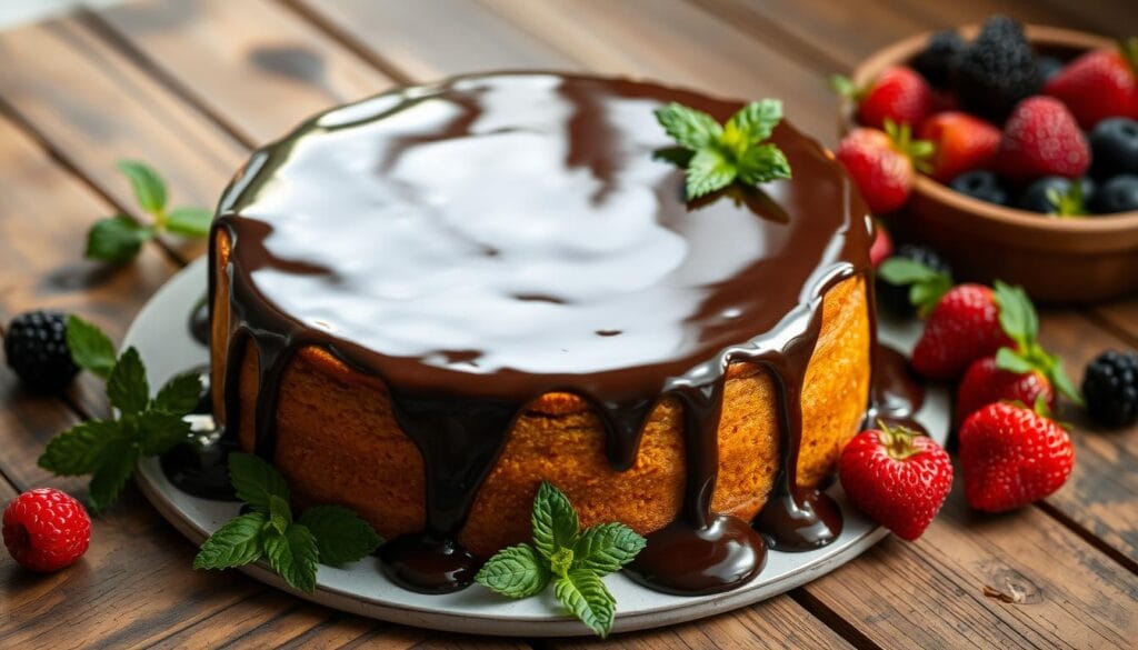 Pudding cake with ganache