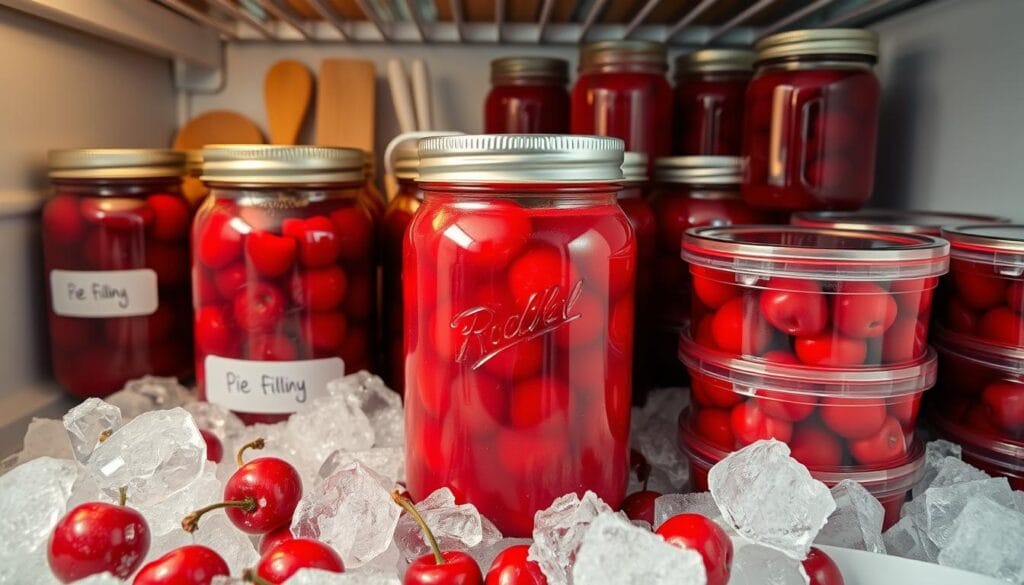 Refrigerating and freezing cherry pie filling