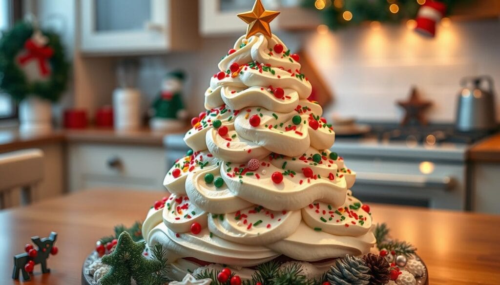 Christmas tree cake with frosting