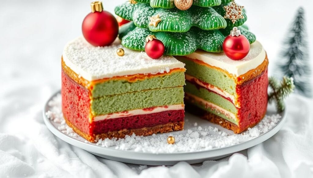 Layered christmas tree cake cheesecake